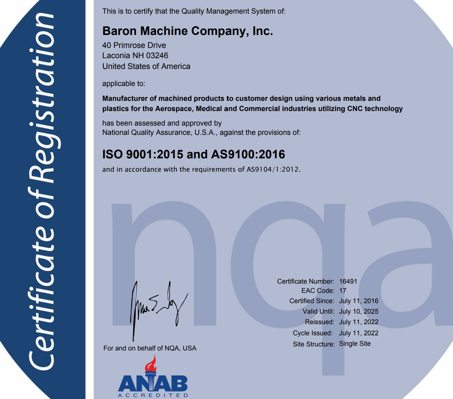 ISO 9001:2015 and AS9100:2016